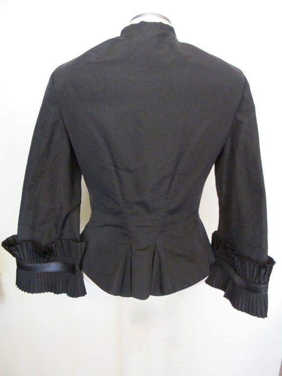 Alexander McQueen Black Silk Taffeta Fitted Jacket For Sale 1