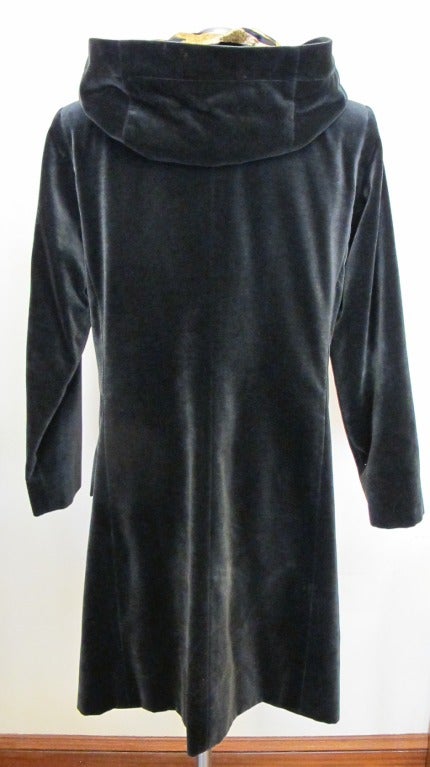 Women's Yves St. Laurent Grey Velvet Coat with Tiger Lined Hood For Sale