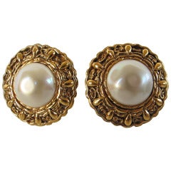 Chanel Gold and Pearl Earrings