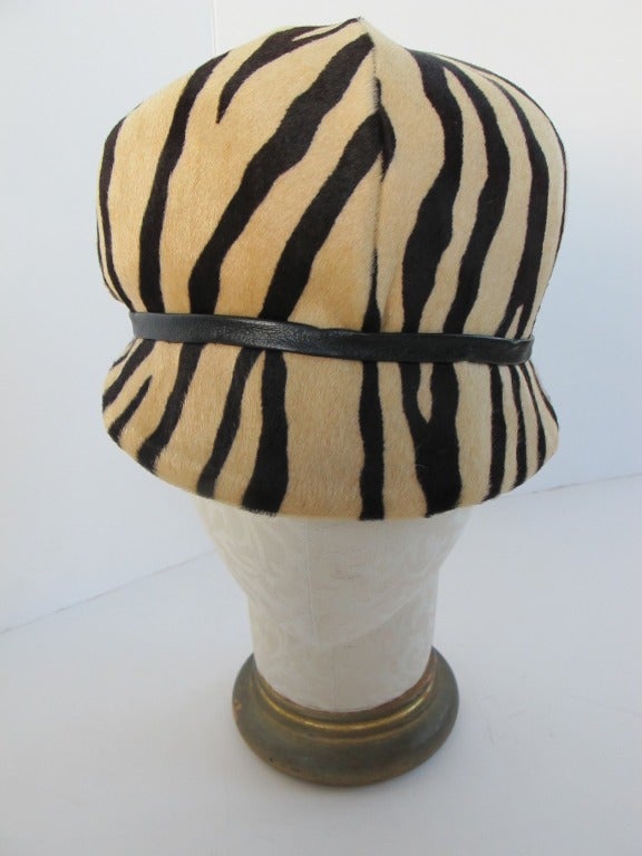 Brown 1970's Chic Calfskin Zebra Hat For Sale