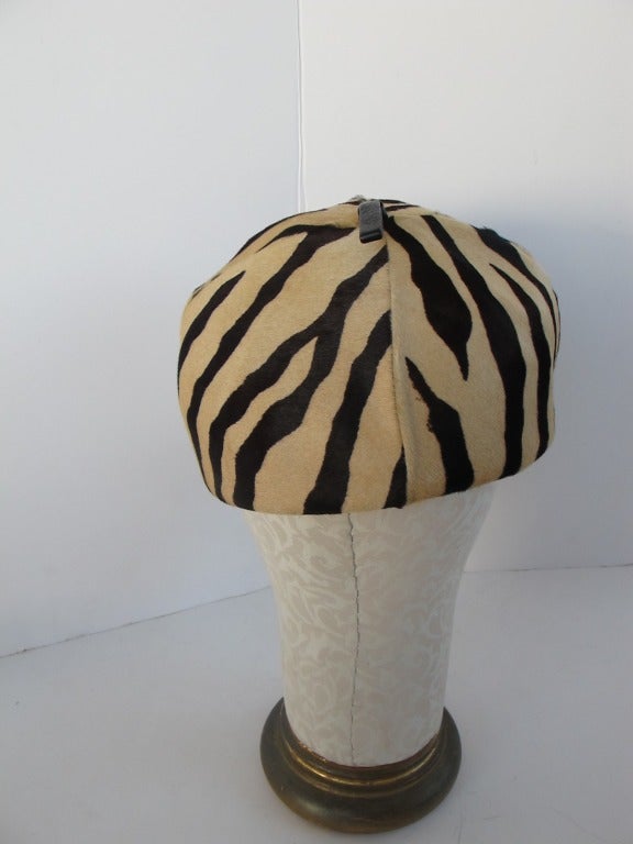 Women's 1970's Chic Calfskin Zebra Hat For Sale