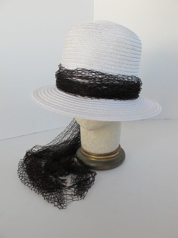 Gray 1970's Summer Fine Straw White Hat For Sale