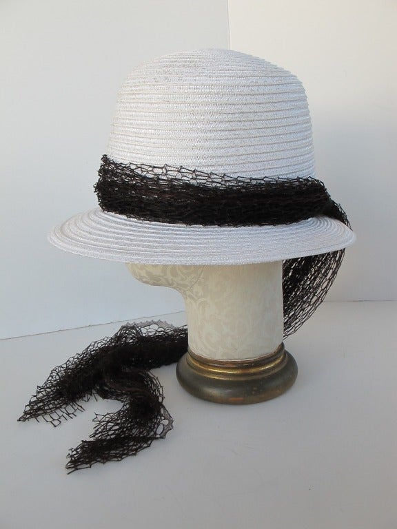 Women's 1970's Summer Fine Straw White Hat For Sale