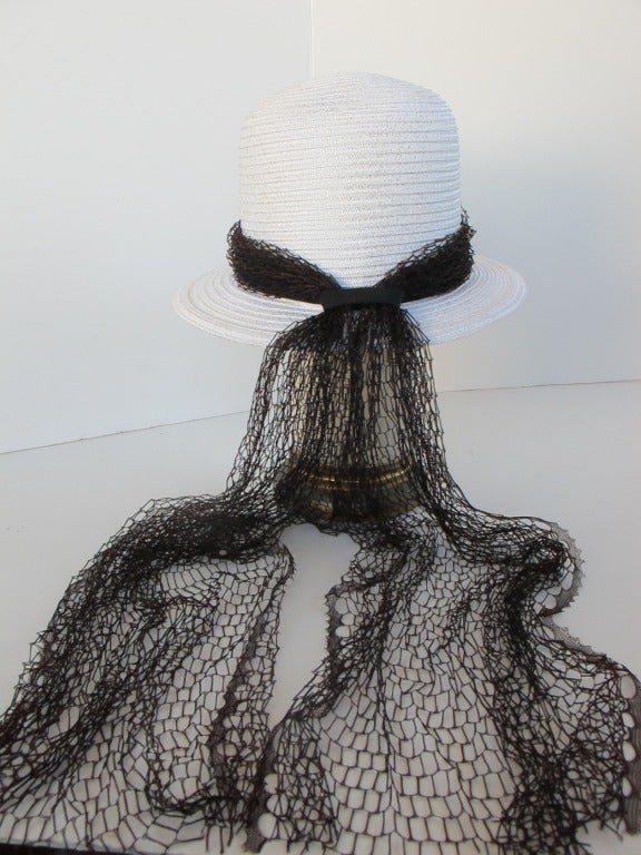 1970's Summer Fine Straw White Hat For Sale 1