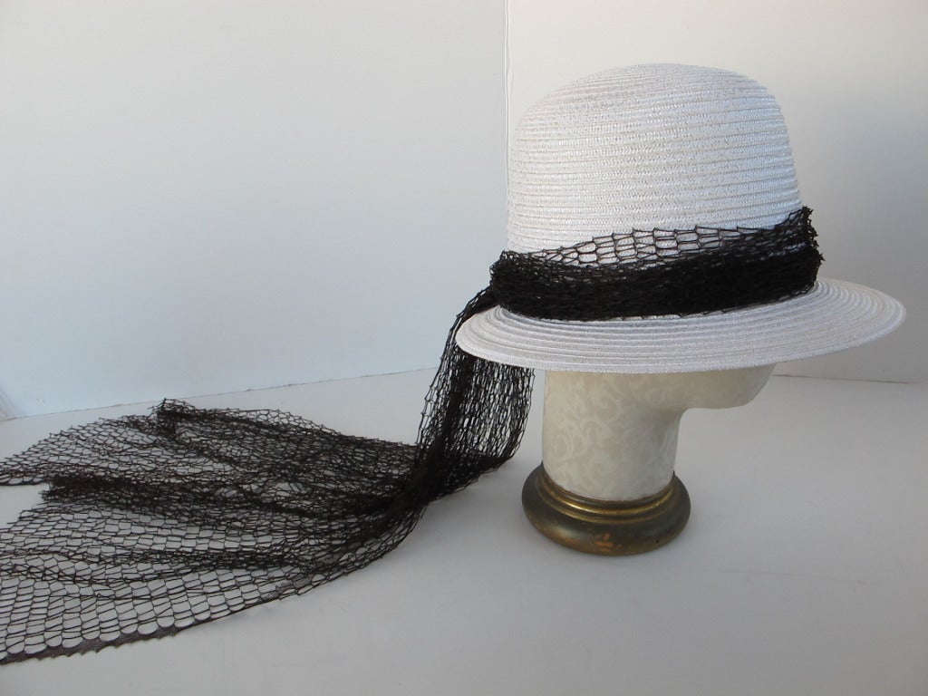 1970's Summer Fine Straw White Hat For Sale 4