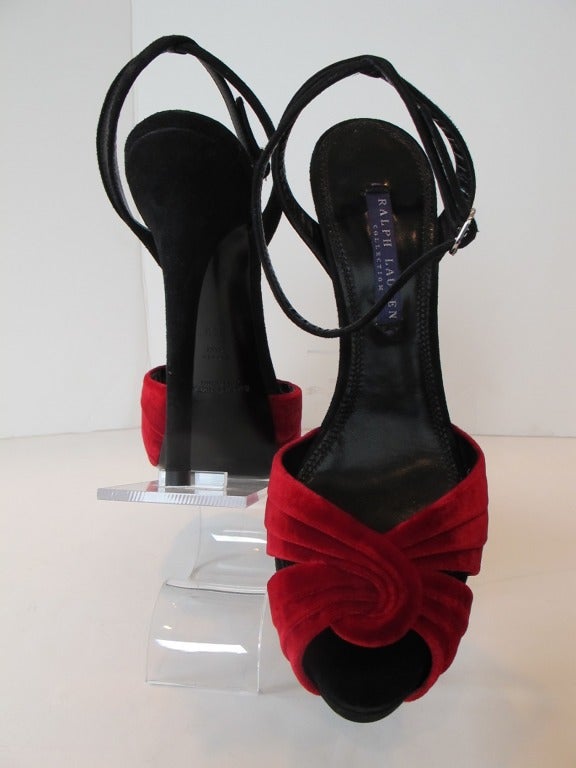 Black Ralph Lauren Collection Red Velvet Purple Label Shoes with Stiletto Heels For Sale