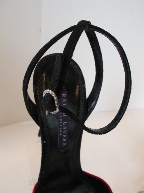 Ralph Lauren Collection Red Velvet Purple Label Shoes with Stiletto Heels For Sale 2