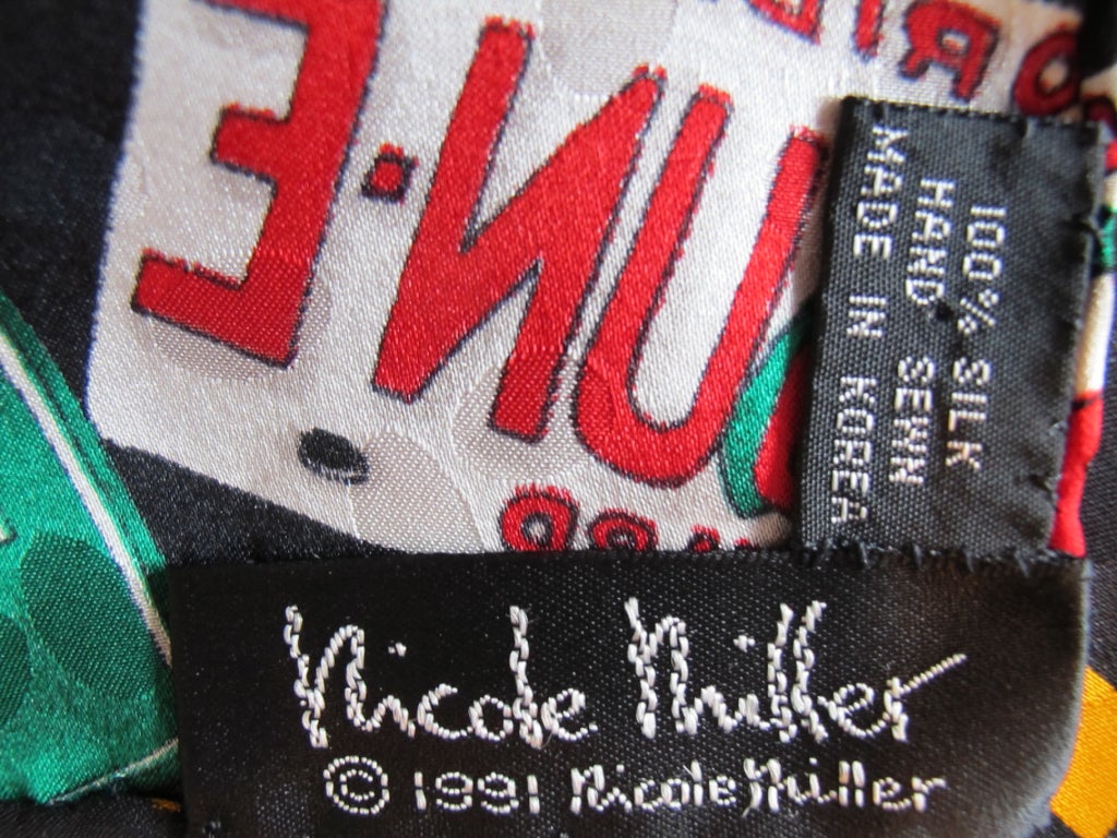 Nicole Miller 1991 Silk Licensed Plate Scarf For Sale 3