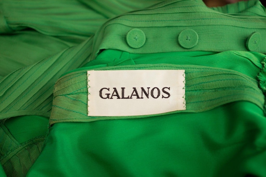 Women's 1970's Galanos Jade Green Pleated Silk Chiffon Dress For Sale