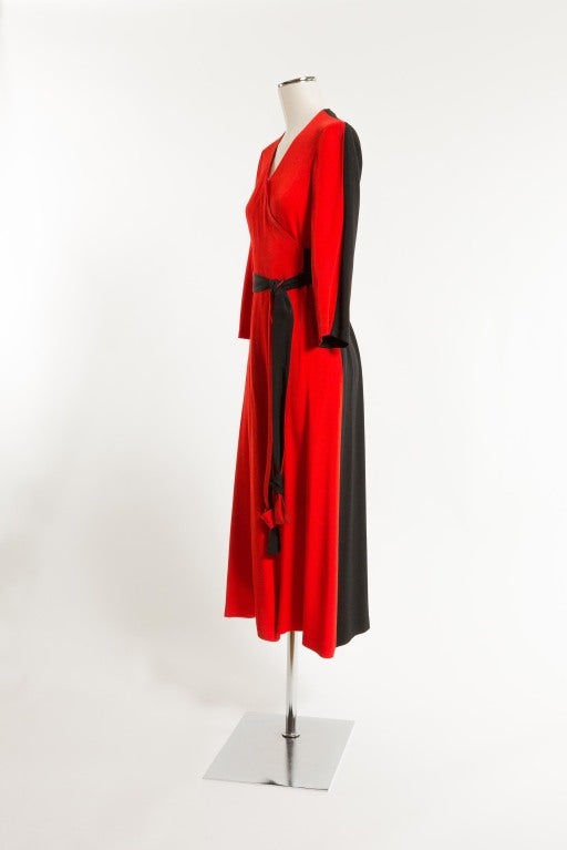 Red 1950's Mollie Parnis Hostess or Evening Wrap Gown For Sale