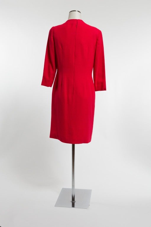 Bill Blass Elegant Red Wool Dress In Excellent Condition For Sale In San Francisco, CA