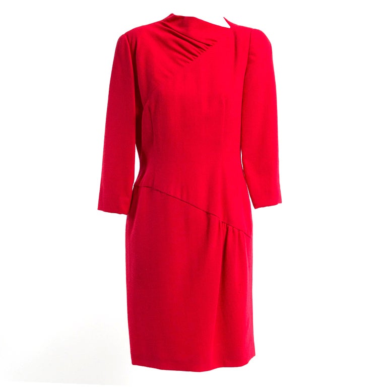Bill Blass Elegant Red Wool Dress For Sale