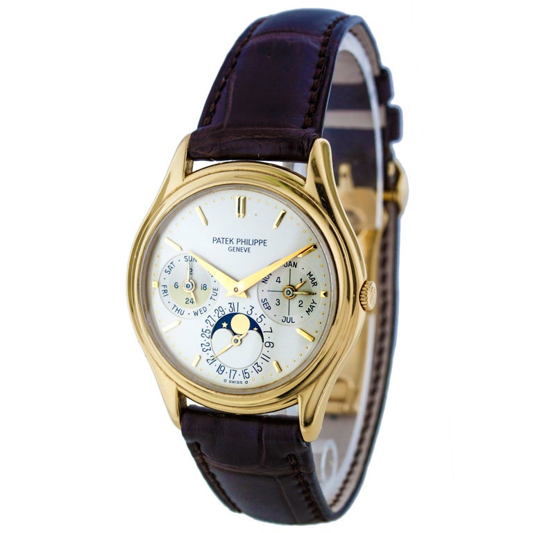 Patek Philippe Yellow Gold Perpetual Calendar Wristwatch For Sale