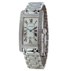 Cartier Lady's White Gold and Diamond Tank Americane Wristwatch