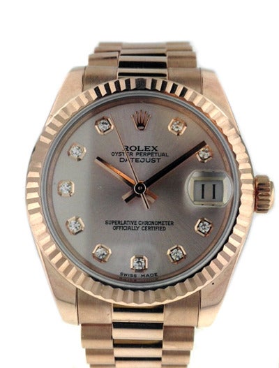 Women's or Men's Rolex Rose Gold New-Style Midsize Datejust Wristwatch with Diamond Dial
