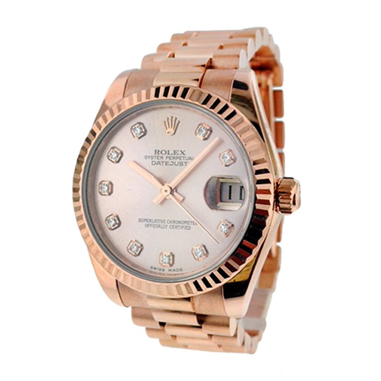 Rolex Rose Gold New-Style Midsize Datejust Wristwatch with Diamond Dial
