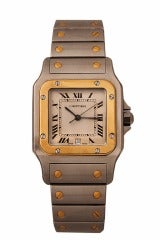 CARTIER Stainless Steel and Yellow Gold Santos Quartz Wristwatch with Date