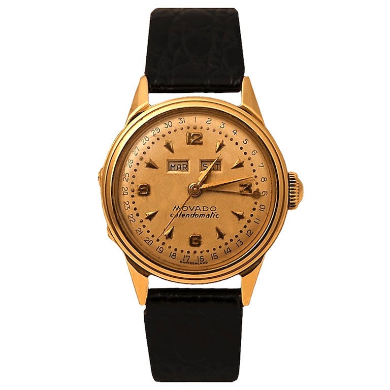MOVADO Yellow Gold Triple Calendar Calendomatic Wristwatch For Sale