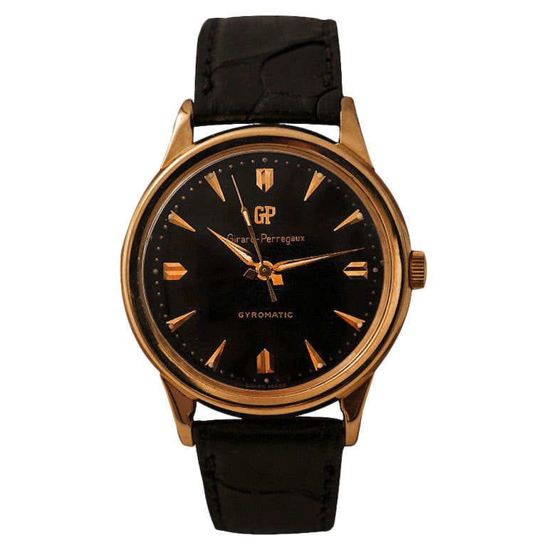 GIRARD-PERREGAUX Yellow Gold Gyromatic Automatic Wristwatch with Black Dial 1