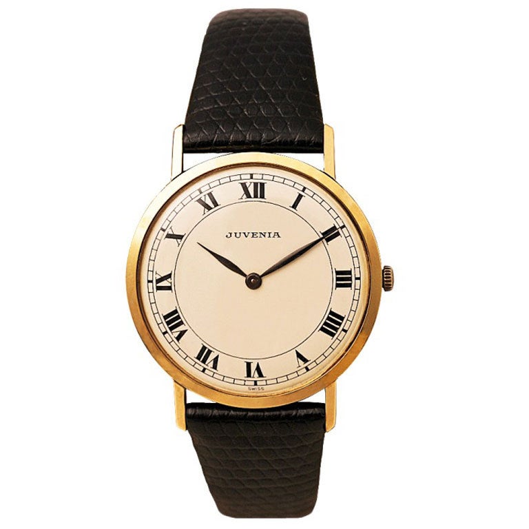 JUVENIA Yellow Gold Dress Watch with Roman numerals circa 1960s For Sale