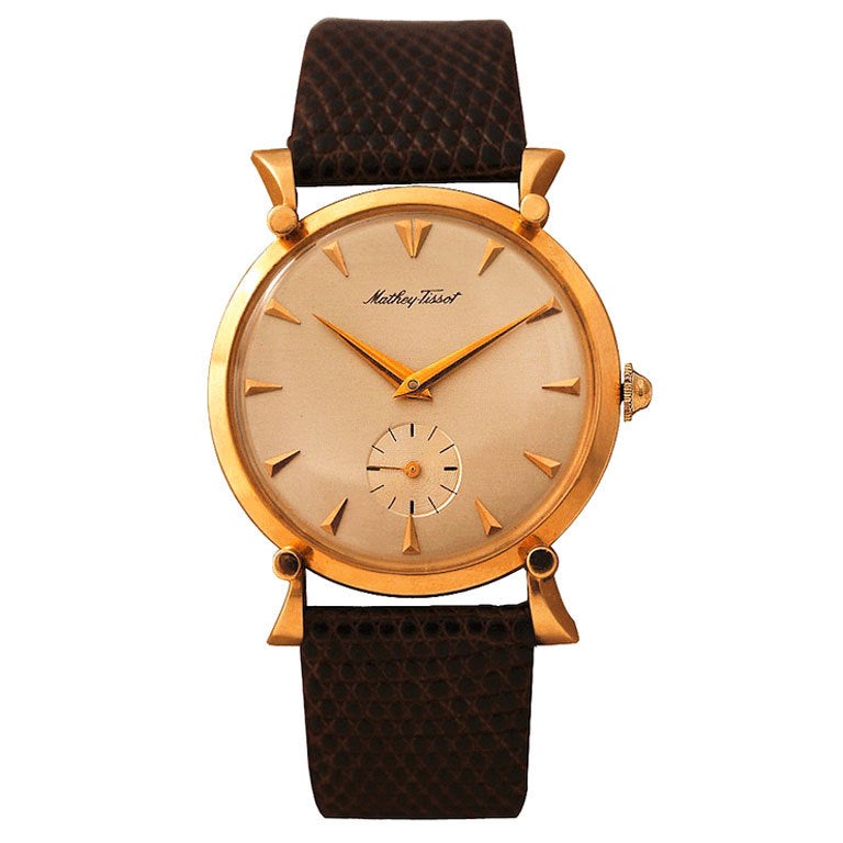 MATHEY-TISSOT Yellow Gold Wristwatch with Unusual Lugs For Sale