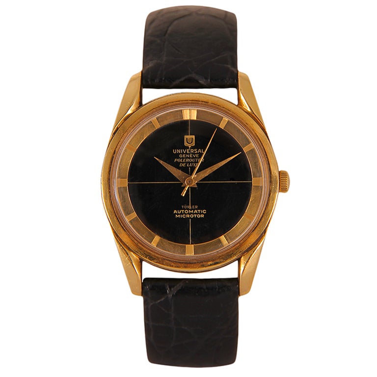 UNIVERSAL Rose Gold Automatic Polerouter De Luxe Wristwatch with Center Seconds
