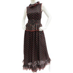 1970s Oscar de La Renta Silk Organza Polka Dot Gown 1