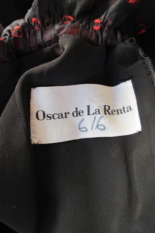 Oscar de La Renta Black & Red Polka Dot Organza Ruffle Trim Maxi Dress Gown 1