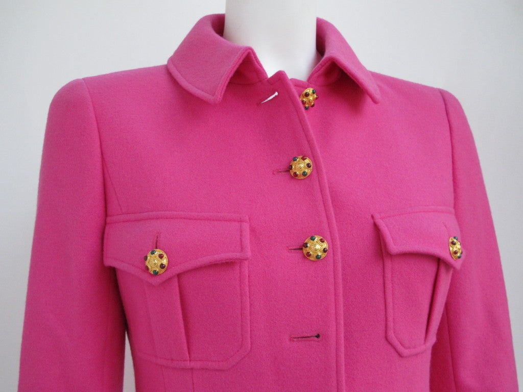 Chanel Military Style Fuchsia Jacket with Gripoix Buttons at 1stdibs