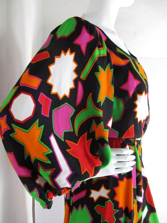 Yves Saint Laurent YSL Day Dress w/Balloon Sleeves & Abstract Print ca. 1980's In Excellent Condition In Studio City, CA