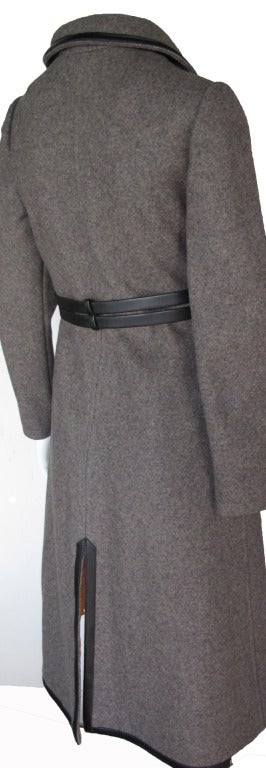 1970s Oscar de La Renta Wool Coat with Leather Trim 3