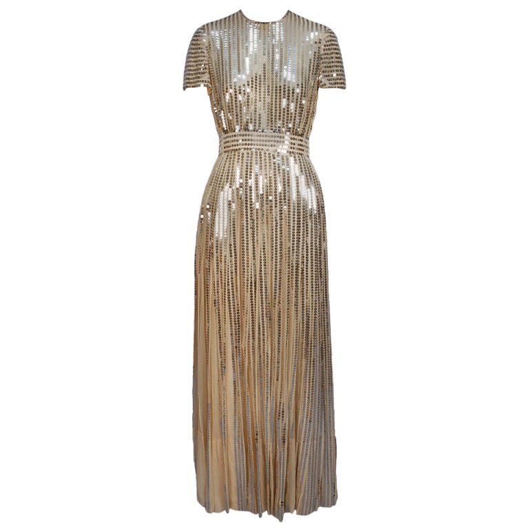 NORMAN NORELL SEQUINED CHIFFON EVENING GOWN, c. 1970. at 1stDibs