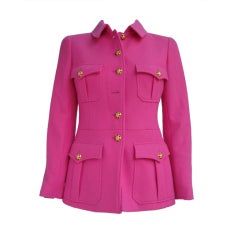 Chanel Military Style Fuchsia Jacket with Gripoix Buttons