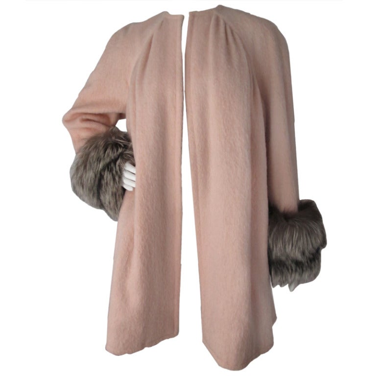 Christian Lacroix Haute Couture Mohair Coat w/Fox Fur Trim For Sale