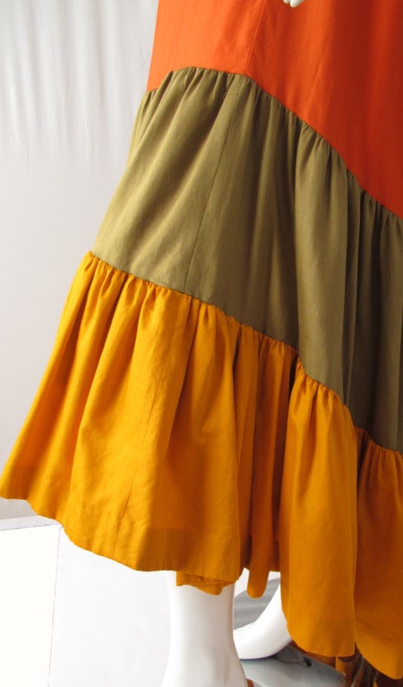 Women's Yves Saint Laurent Floor Length Peasant Dress w/Tiered Hem & Train