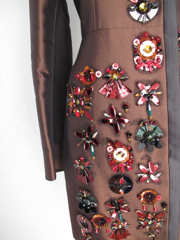 Black 2005 Prada Coat w/Jeweled, Sequined & Tulle-Backed Appliques