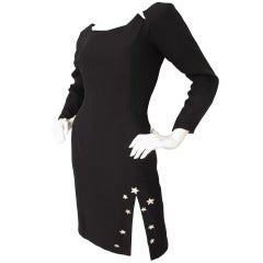 1988 Geoffrey Beene Little Black Dress w/Slit and Mother-of-Pearl Stars 10