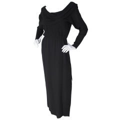 1990s Yves Saint Laurent Black Silk Gown w/Dramatic Side Slit