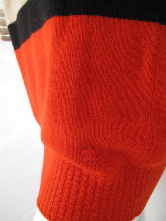 1980s Chanel 100% Cashmere Color Block Sweater w/Clover Buttons 2