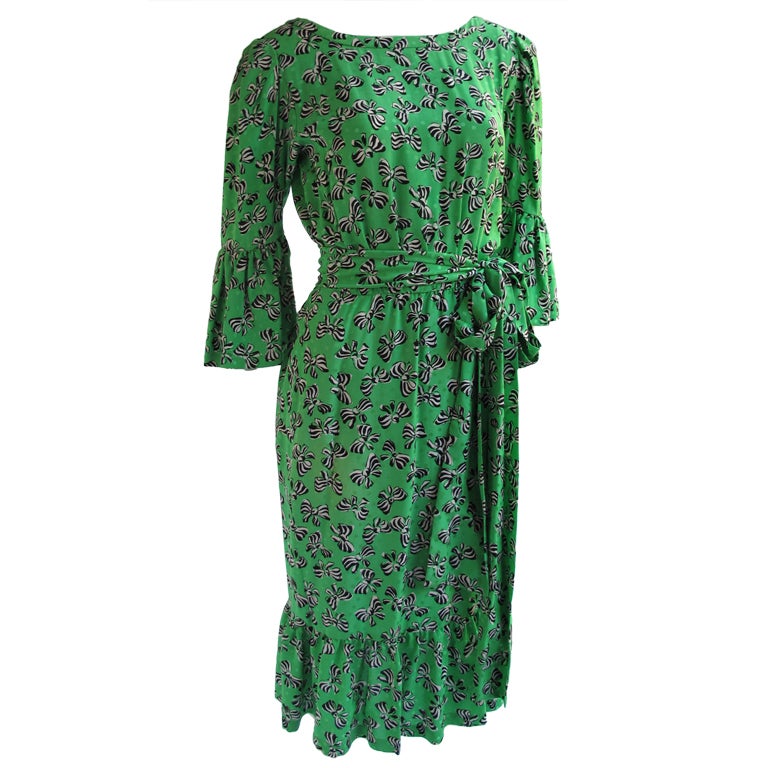 Vintage Yves Saint Laurent Silk Dress with Bow Pattern at 1stdibs