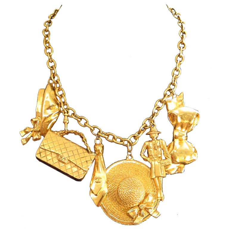 Chanel Gold Plated Charm Necklace w/6 Charms