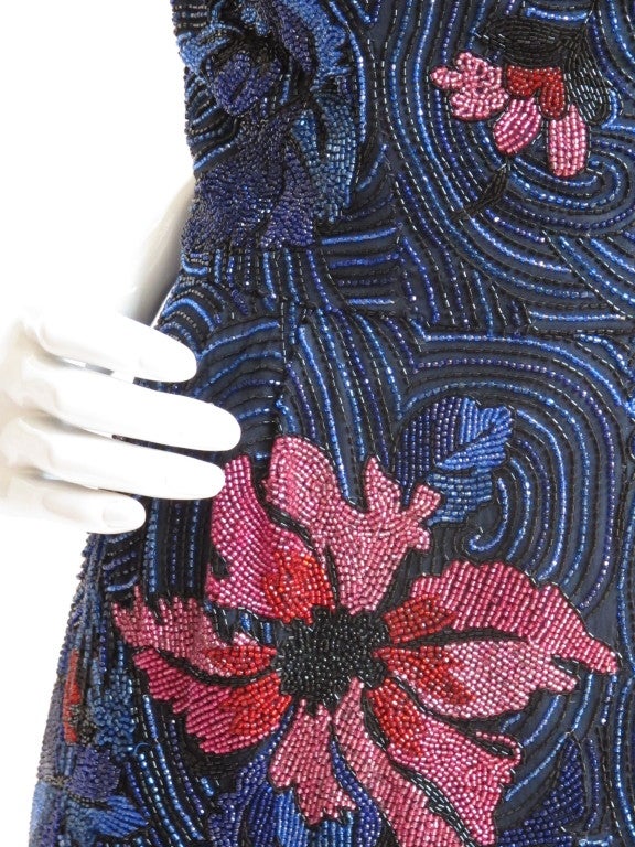 1961 Bergdorf Goodman Floral Beaded Evening Gown 2