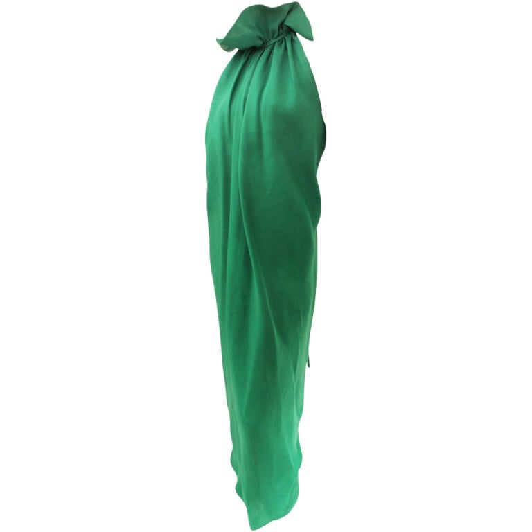 Vintage Bill Blass Green Linen Halter Dress Gown at 1stDibs