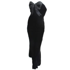 80s Oscar de la Renta Velvet Column Gown w/Beaded Bow 12