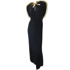 Pauline Trigere Starlet Gown w/Gold Lame Piping & Bow