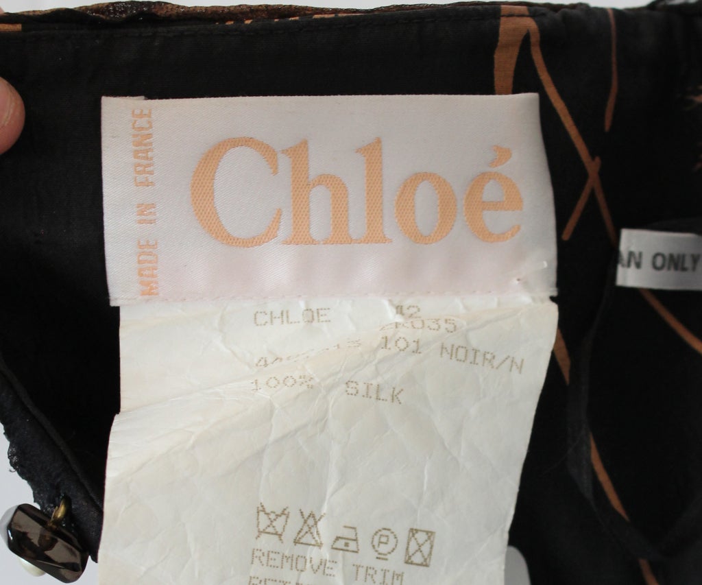 Vintage Chloe Chiffon Halter Gown w/Silk-Screened Leaf Pattern 4