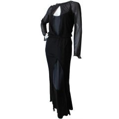 Chanel Tunic-Style Sheer Gown Over Silk Slip w/Open Plunge Front