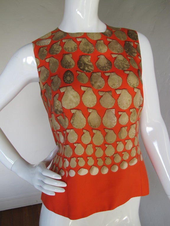 Hermes Silk Sleeveless Top with Seashell/Coquilles Pattern