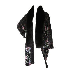 Christian Dior Floral Cut Velvet Evening Jacket w/Fox Fur Trim
