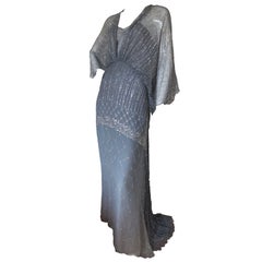 1970s Gina Fratini Ombre Silk Glitter Gown with Train